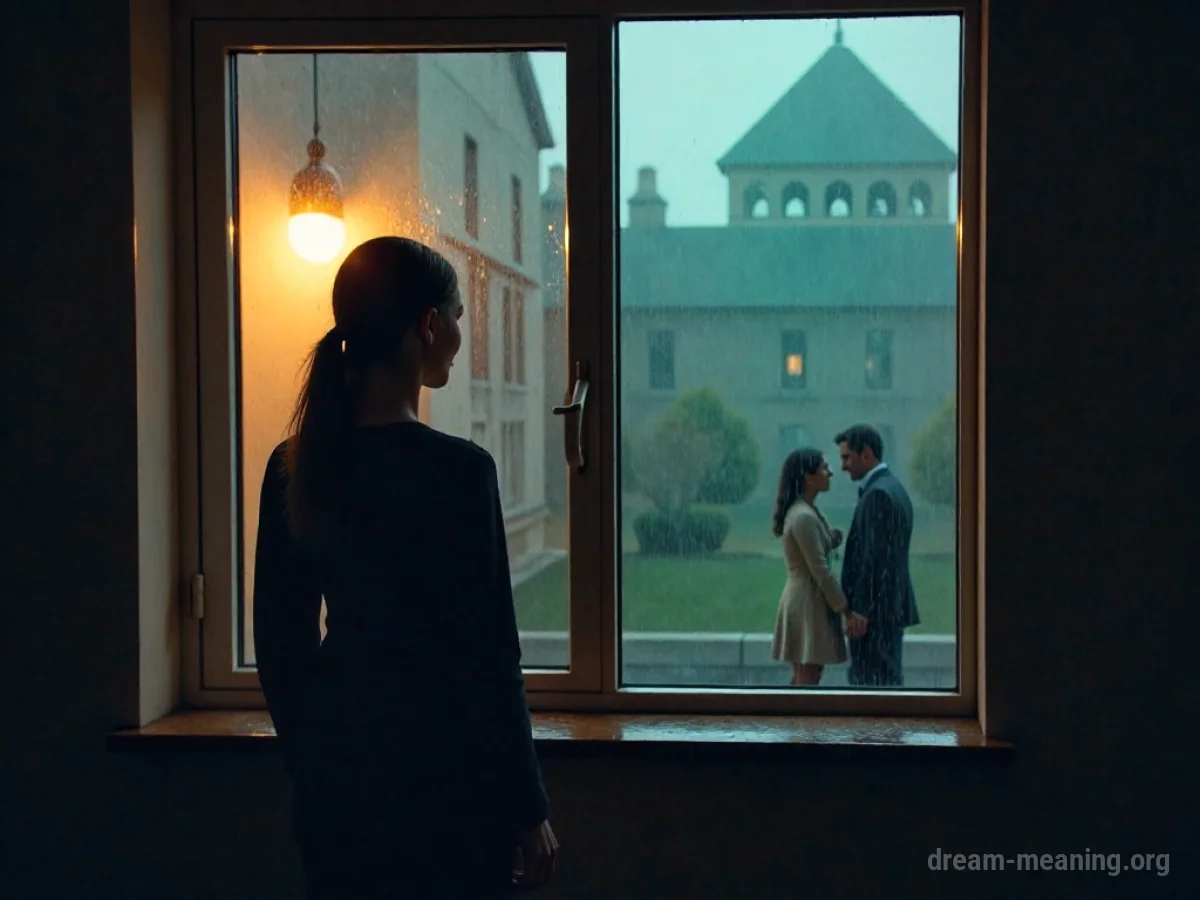 Silhouette of a person facing a dimly lit window from a distance.