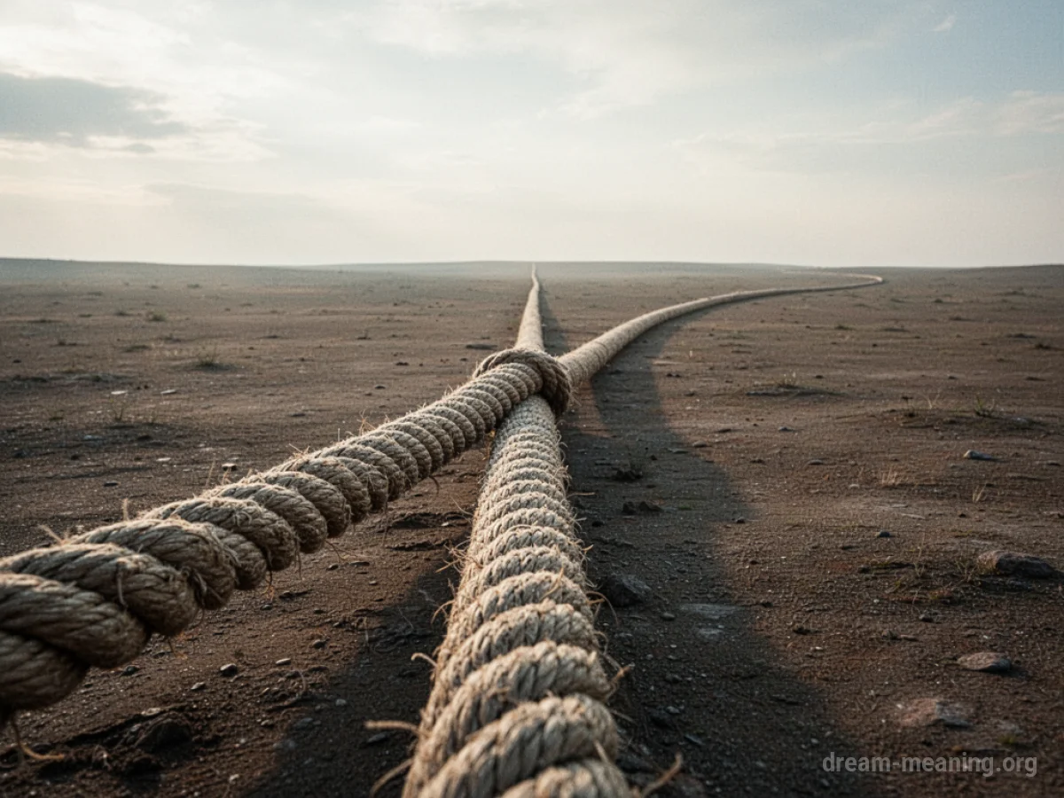 An extremely long rope lying on a barren plain.