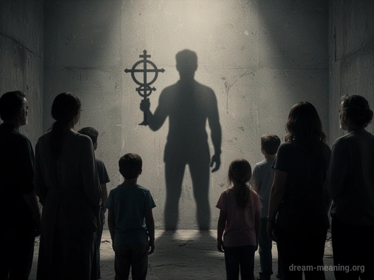 Silhouettes of figures observing a distant, indistinct person.