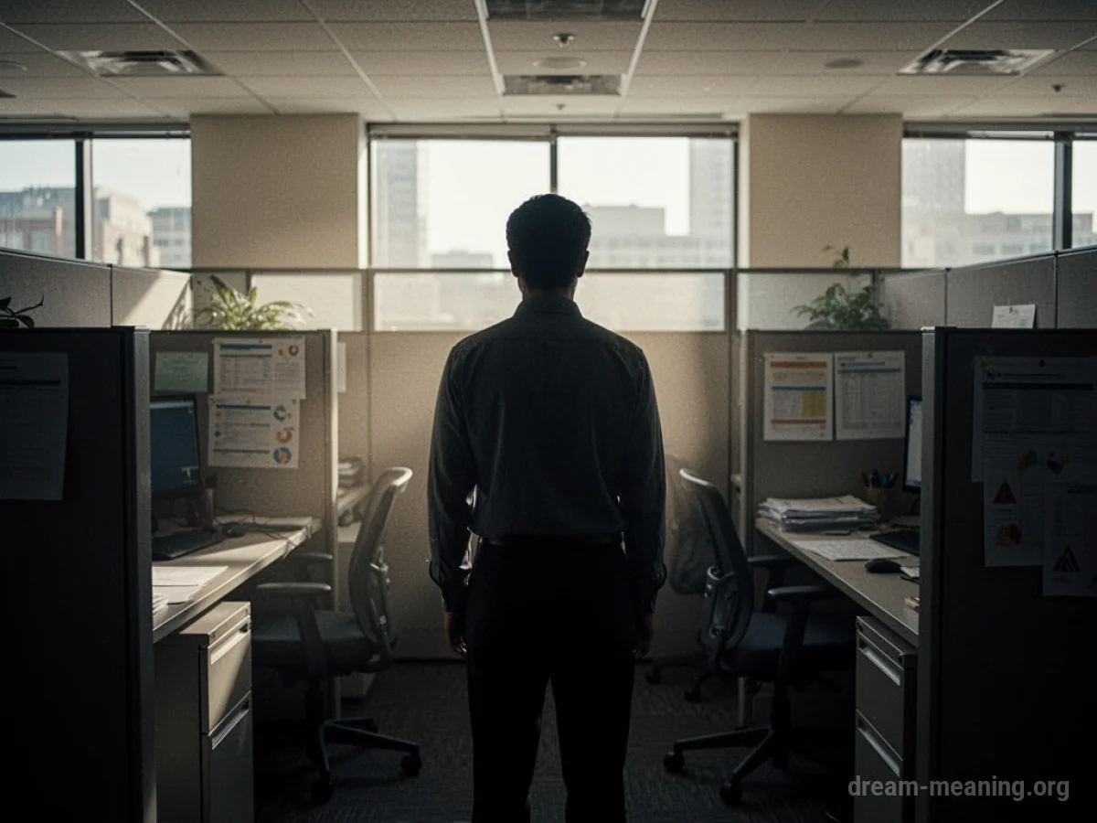 Silhouette of a person in an office cubicle.