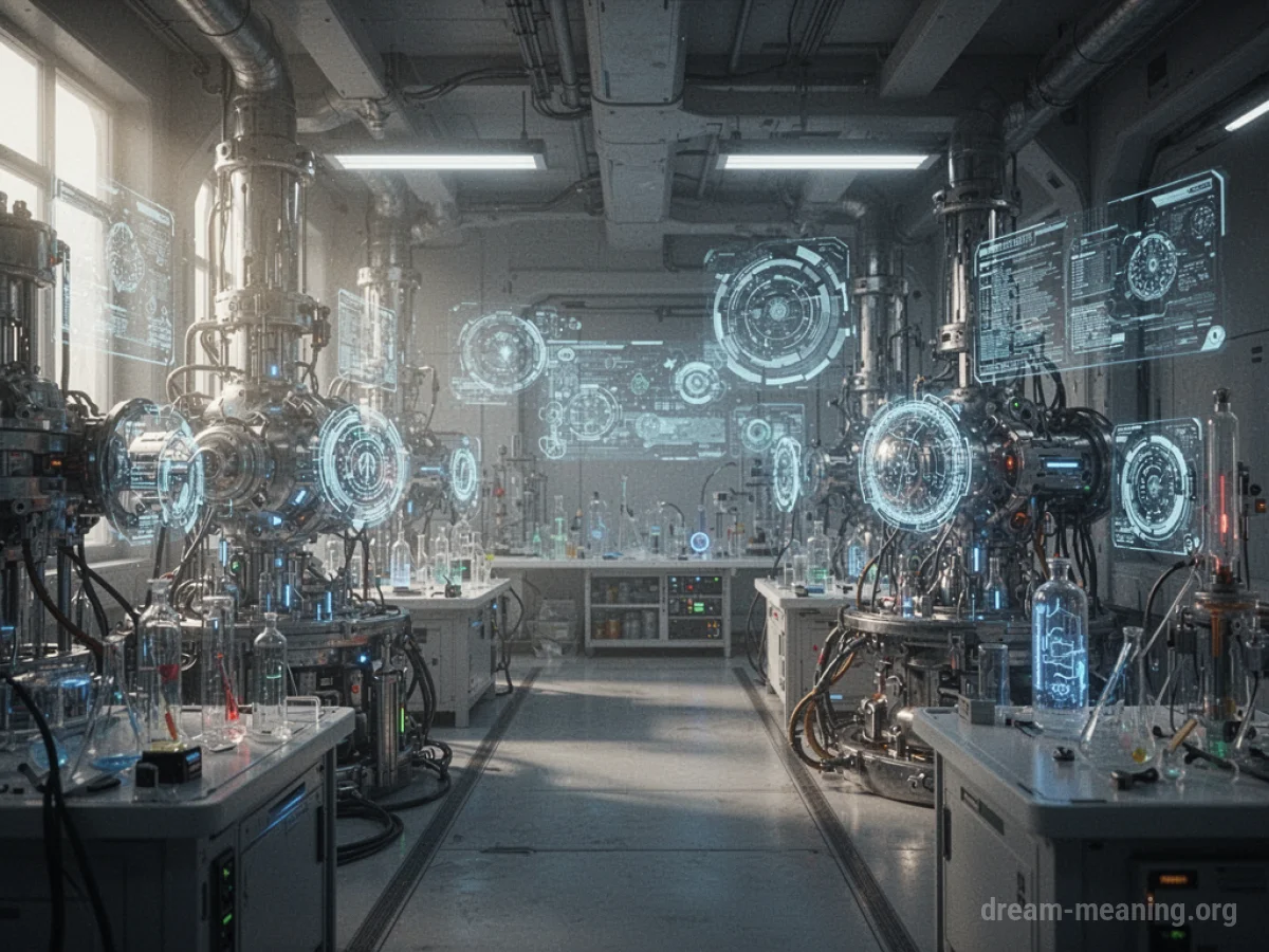 A futuristic laboratory with intricate scientific equipment and glowing interfaces.