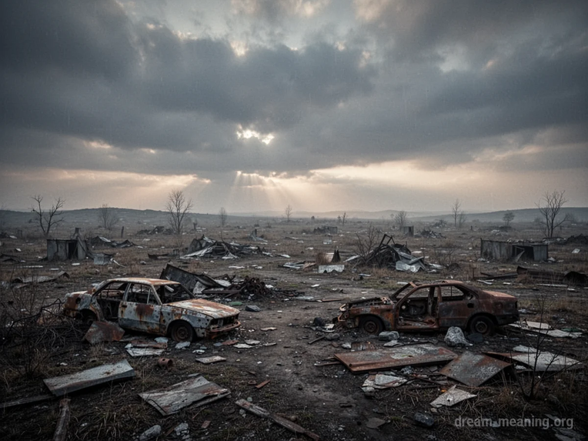 A barren landscape with scattered debris.