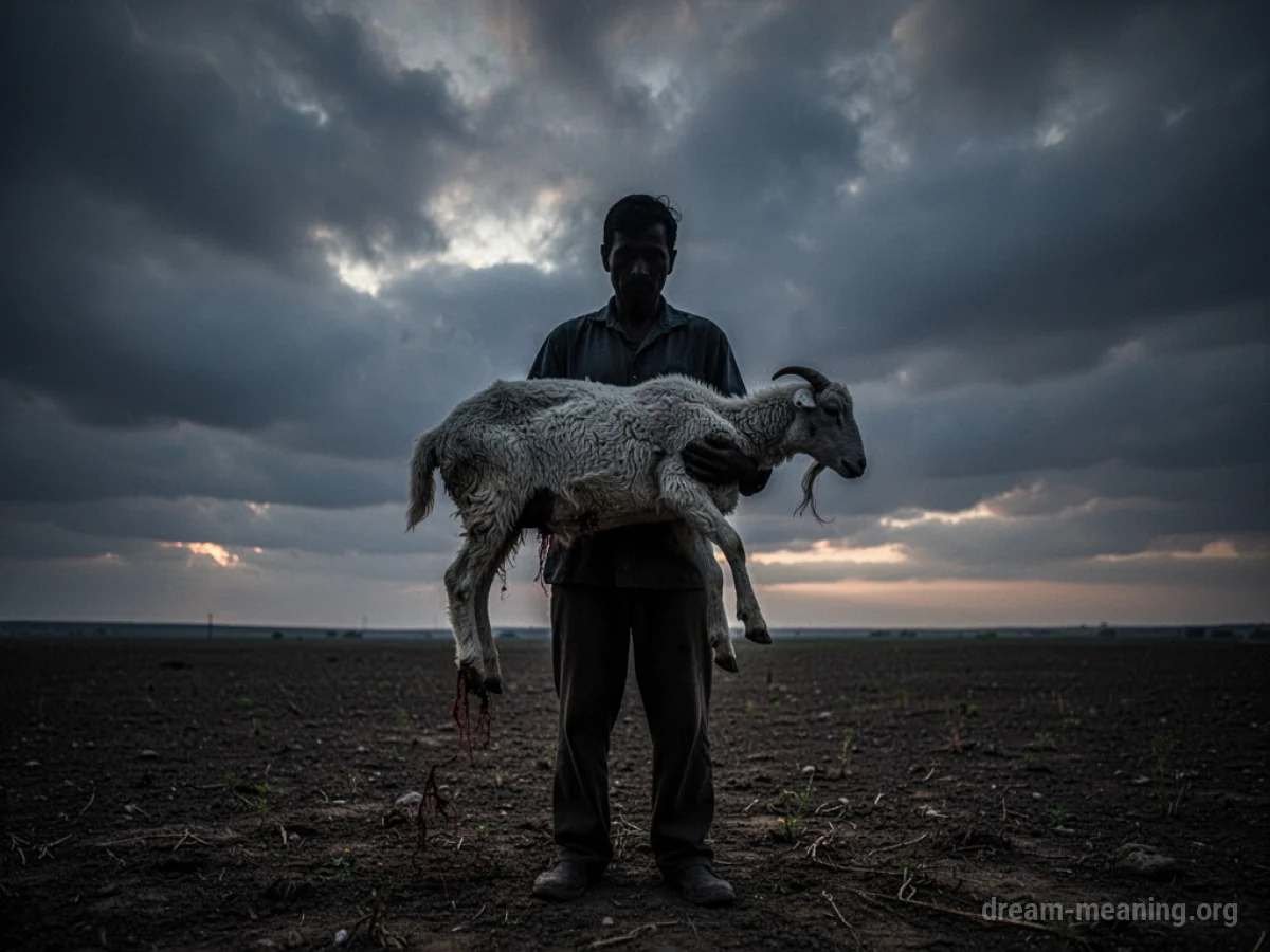 Silhouette of a person holding an animal under a dark sky.