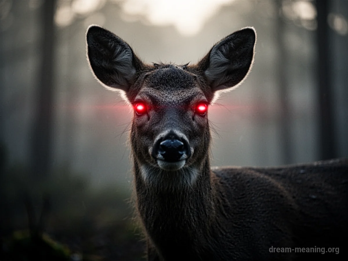 Silhouette of an animal with glowing red eyes.