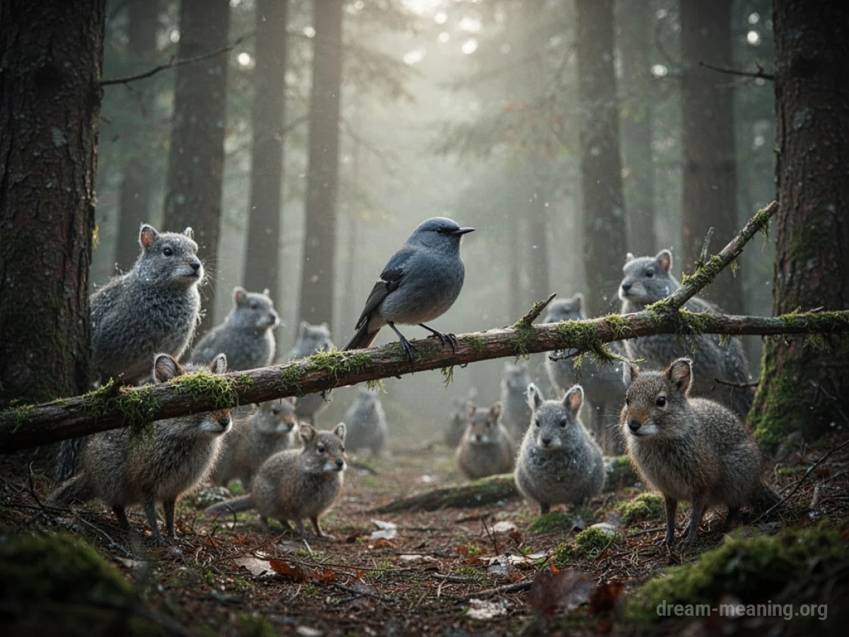 A forest with frozen, silent animals.