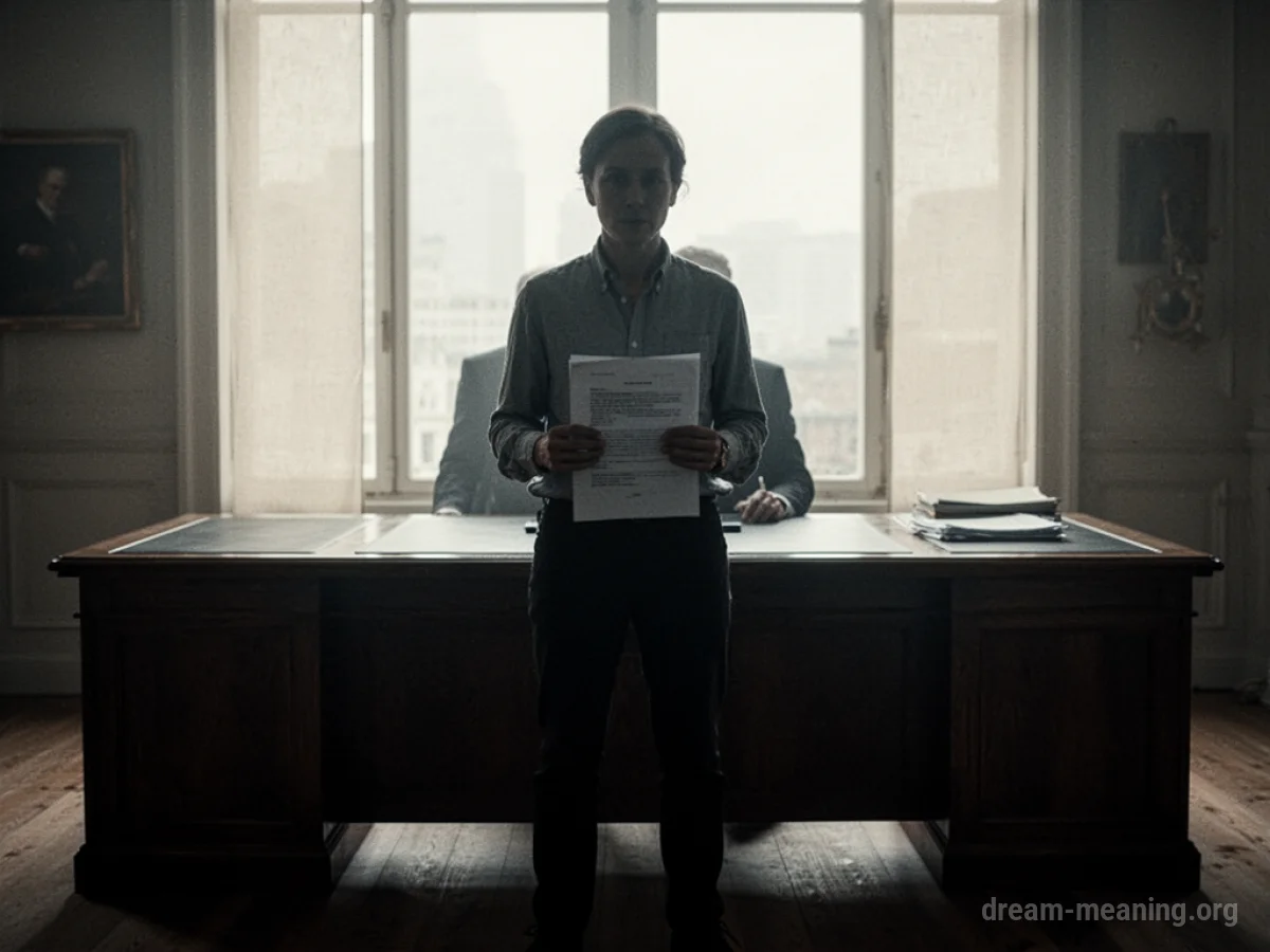 A person presenting a document to a seated figure.
