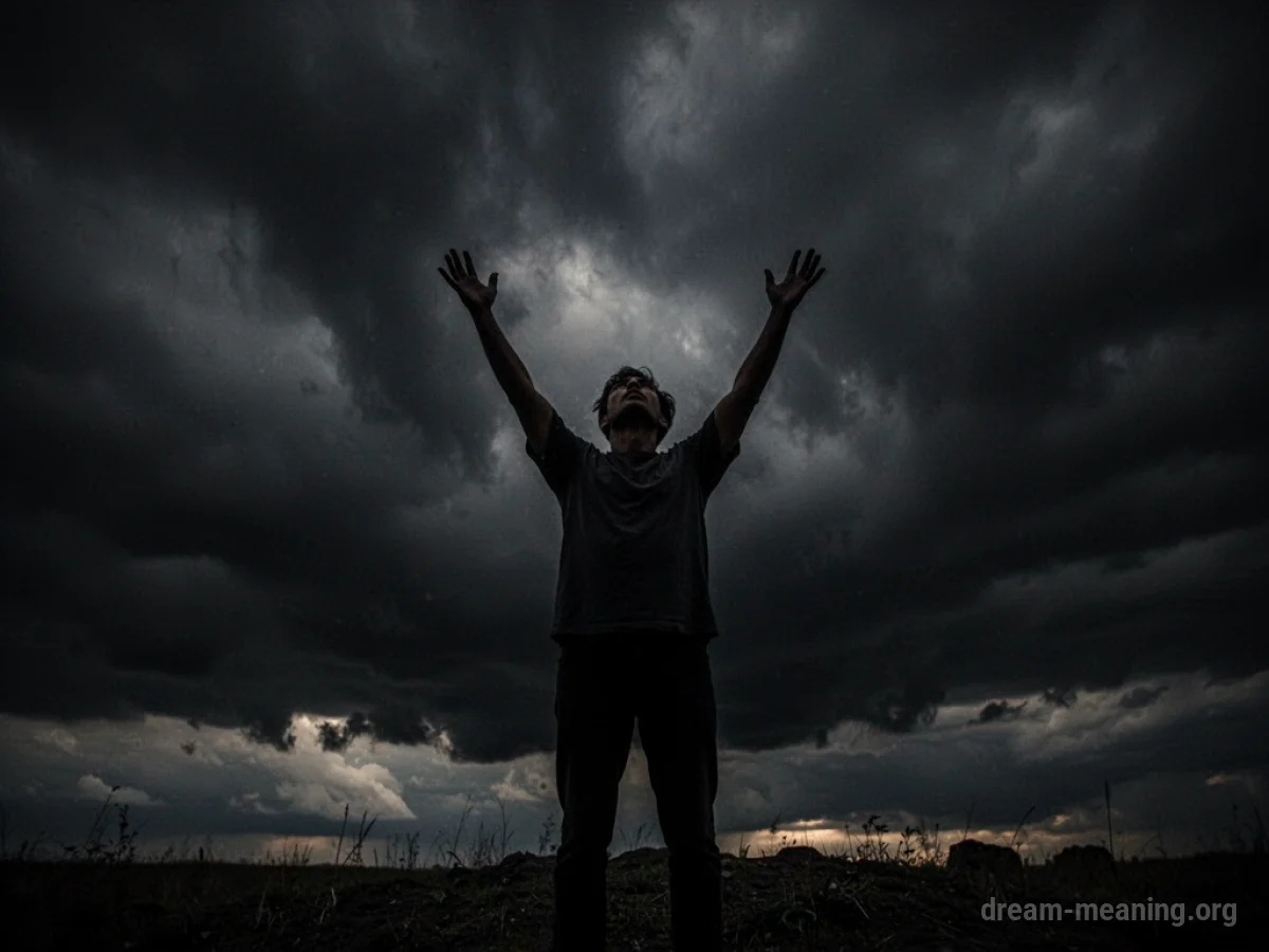 Silhouette of a person struggling to breathe under a dark sky.