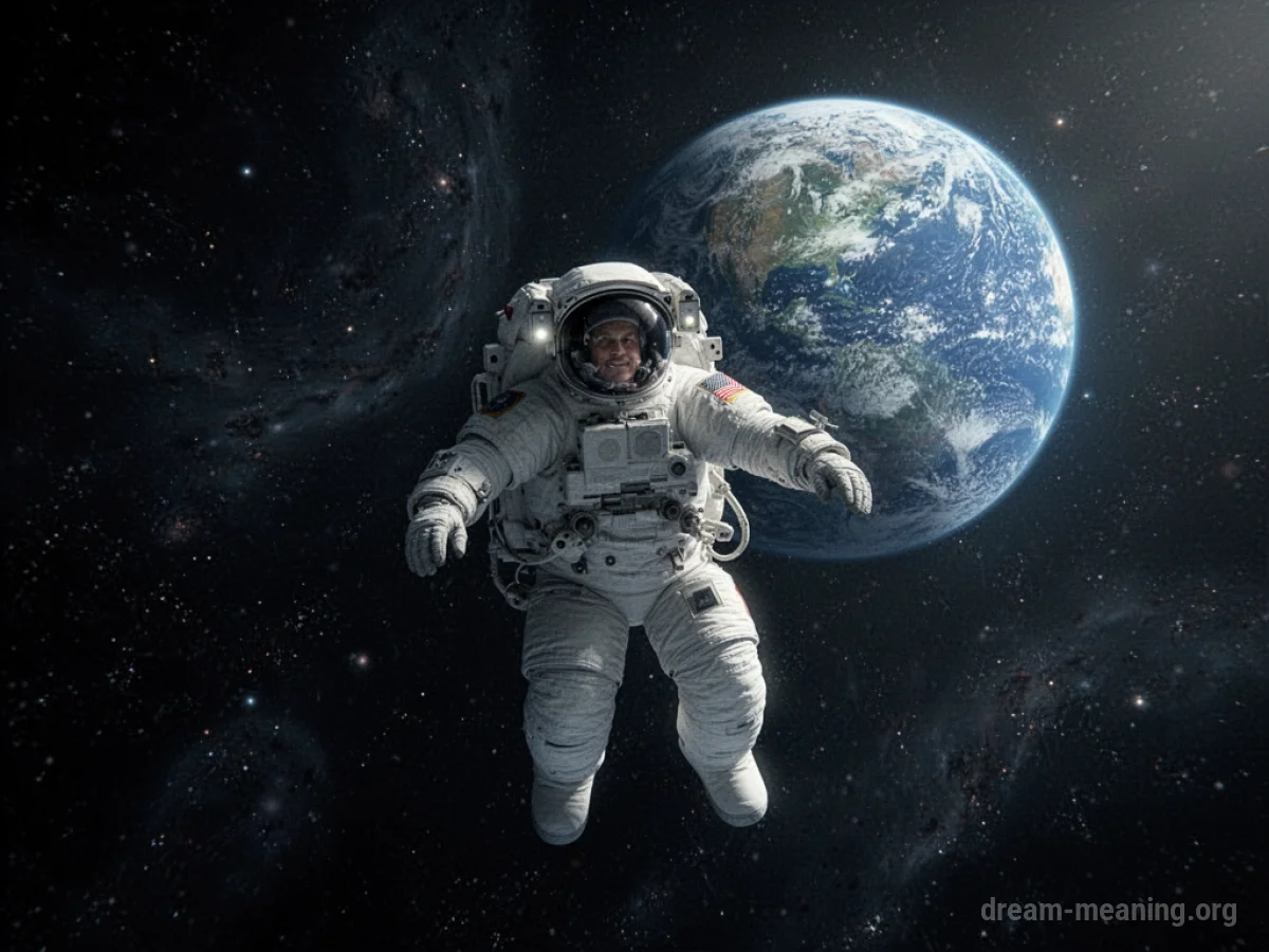 An astronaut floats in space with Earth below.