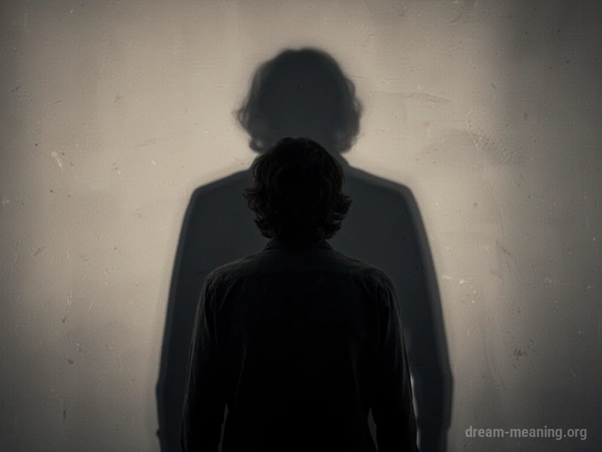 Silhouette of a person facing a looming shadow.