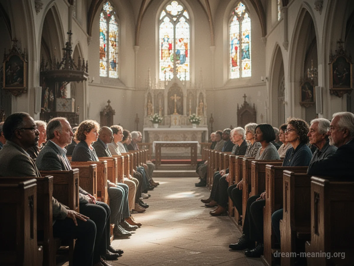 People sitting in a church pew.