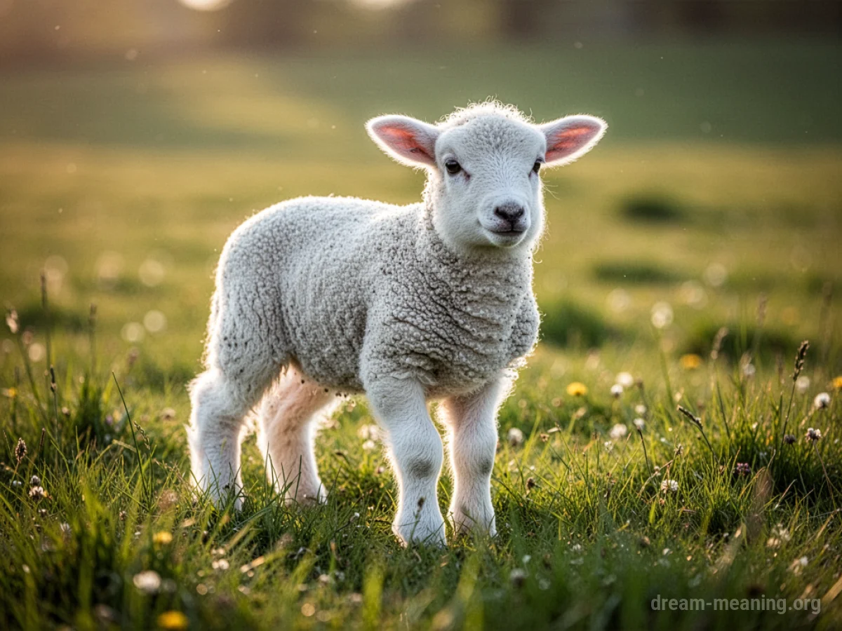 A small, white lamb in a grassy field.