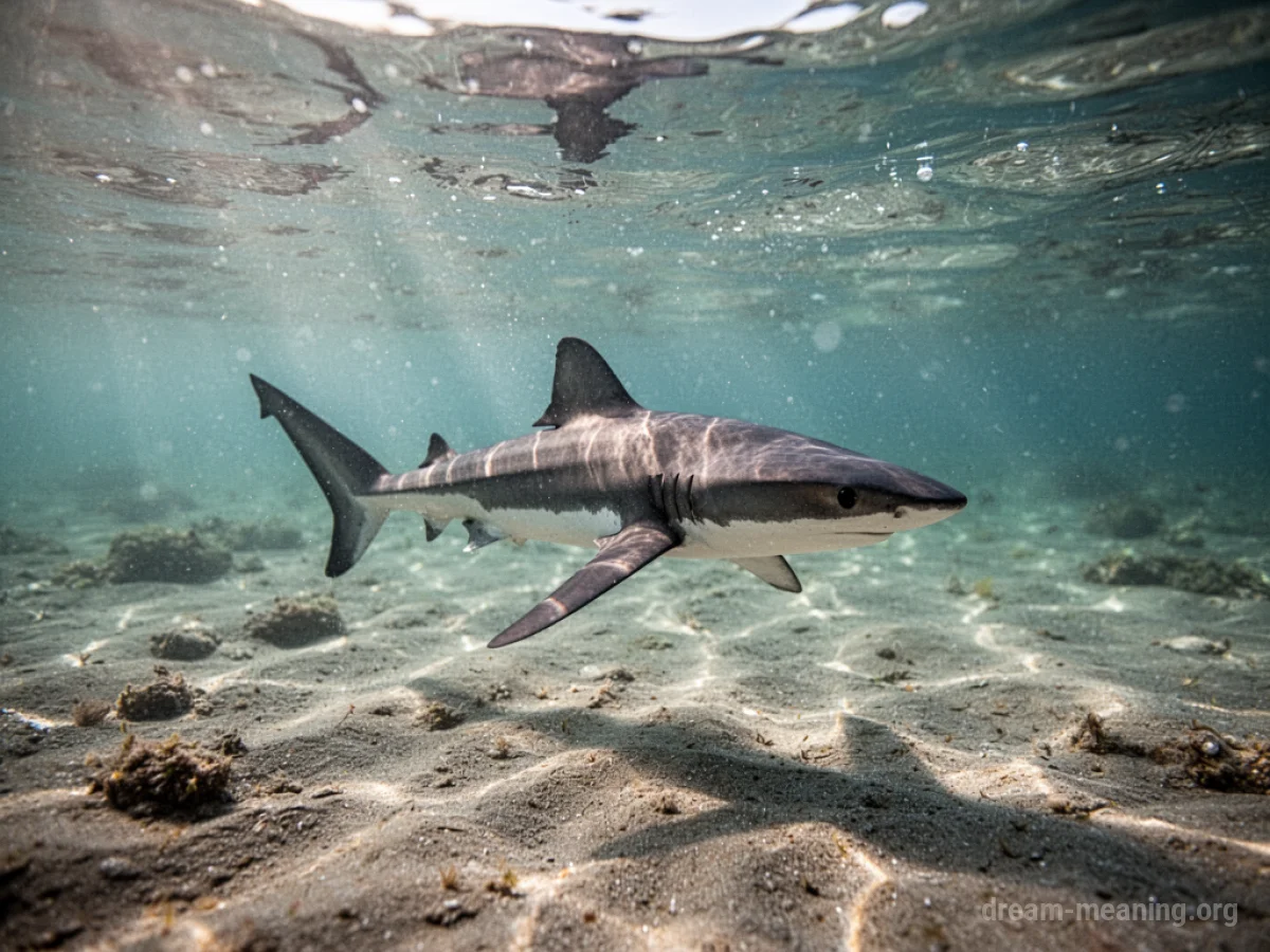 A small shark swimming in clear, shallow water.