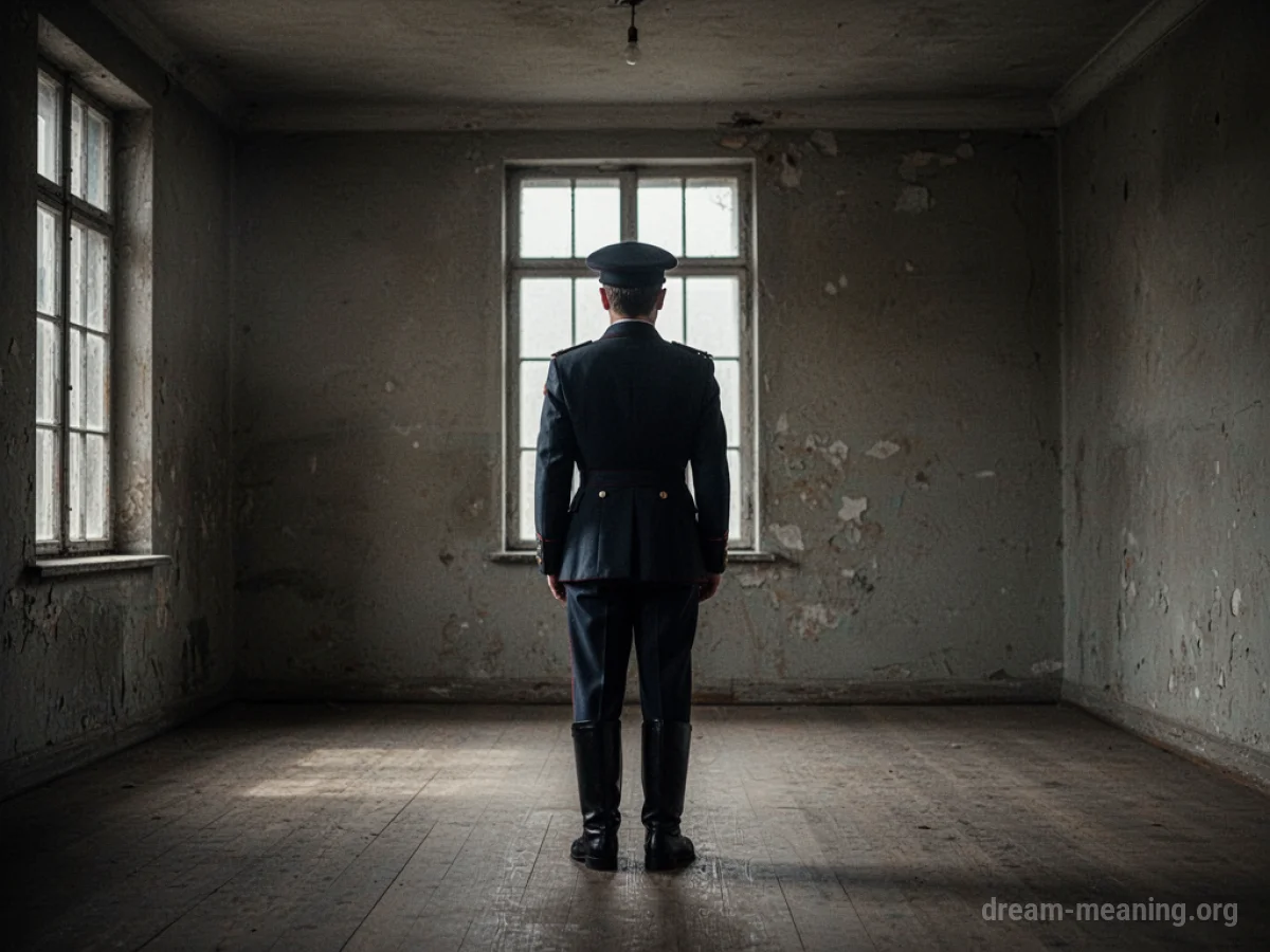 Silhouette of a person in uniform standing at attention.