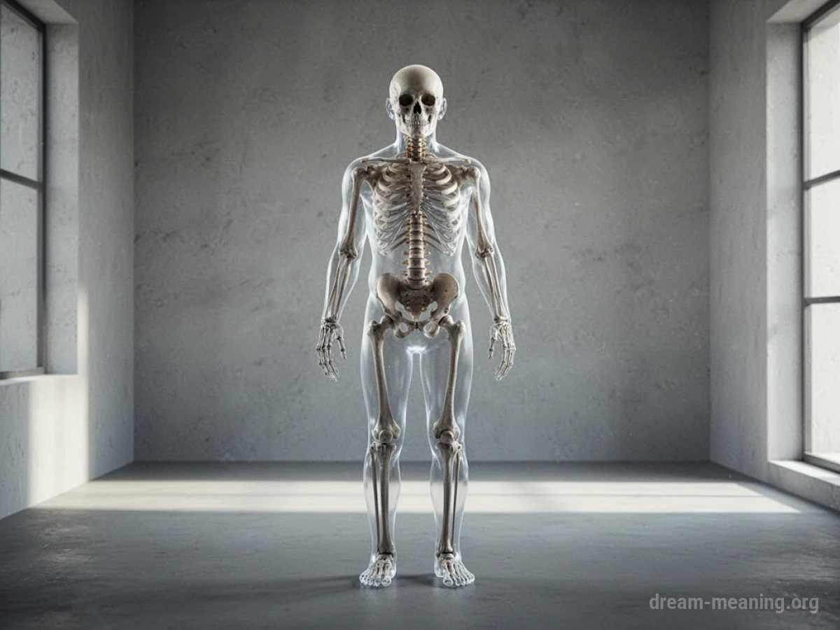 A silhouette of a person with visible bones