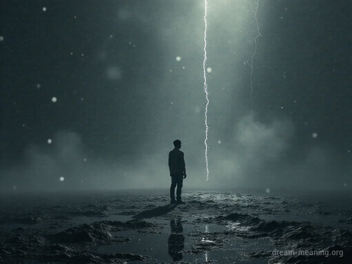 Silhouette of a chained figure against a dark, stormy backdrop.