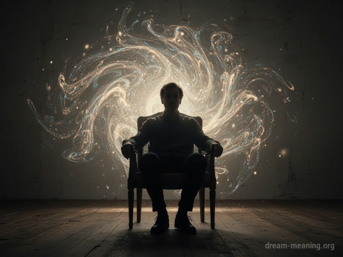 Silhouette of a person facing swirling abstract patterns.