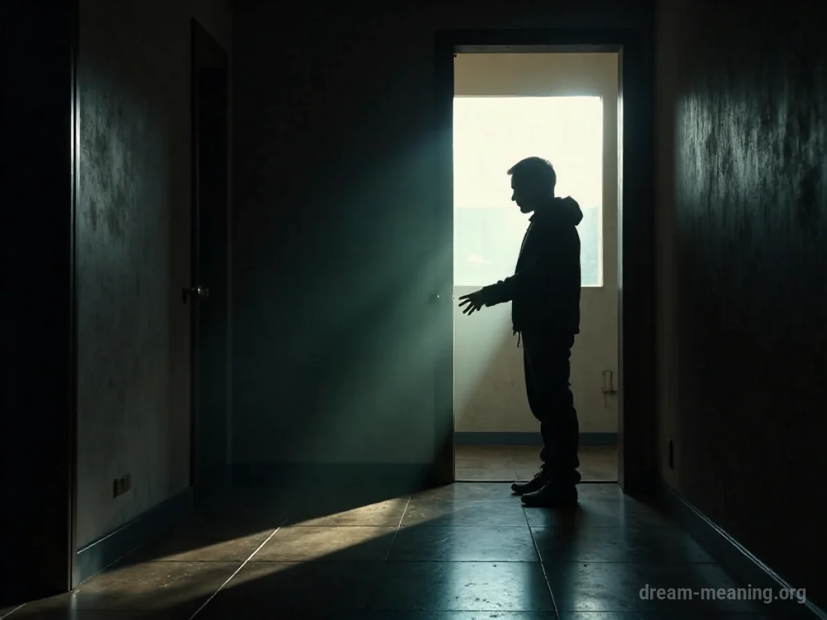 A person stands at a fork in a path, with one way dimly lit and the other brightly inviting.