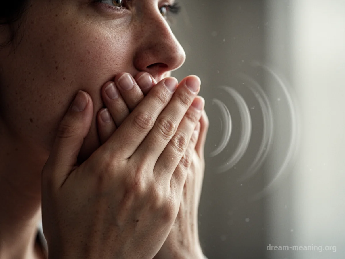 A hand covering a person's mouth.