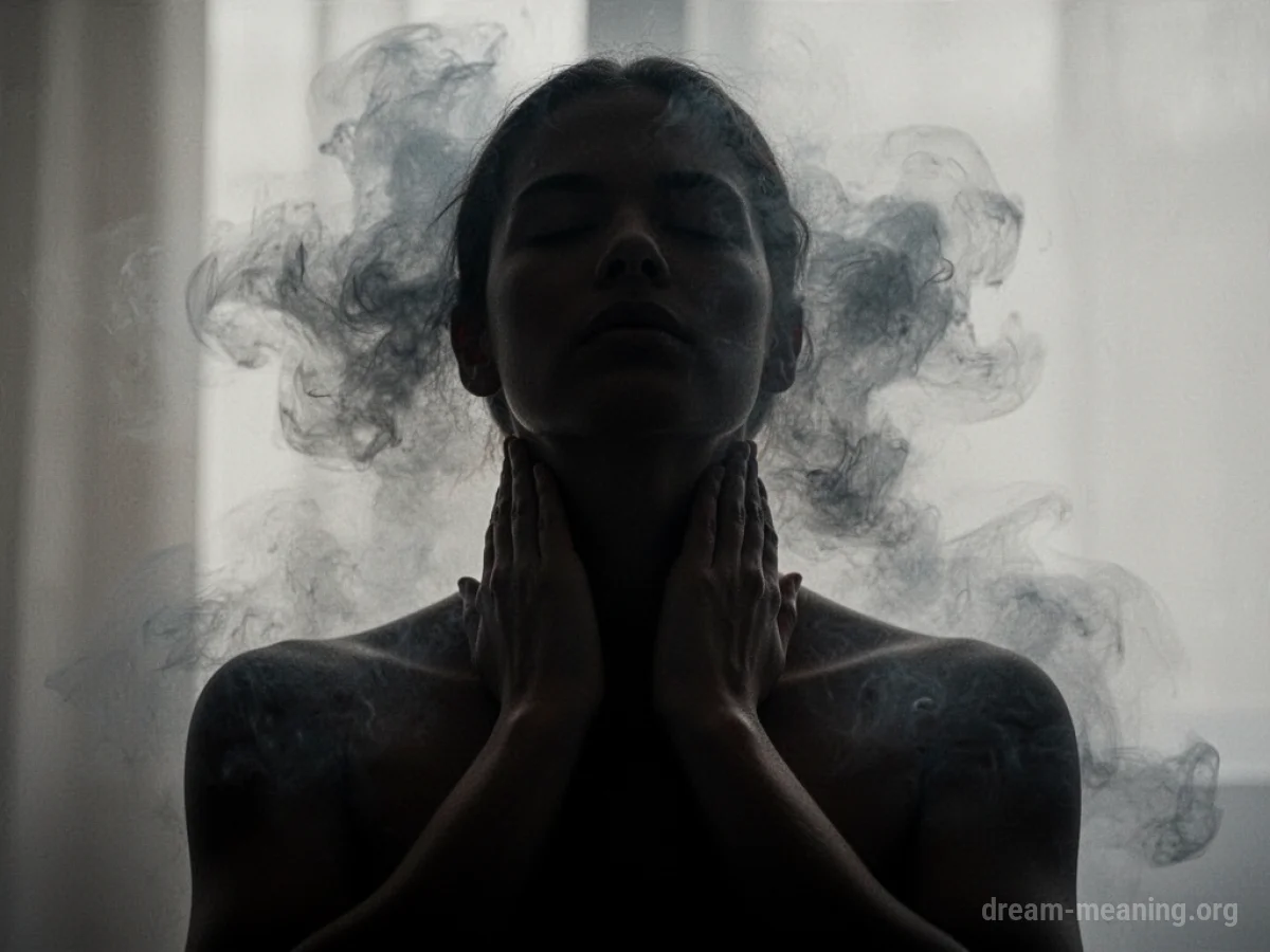 Silhouette of a person with hands around their neck.