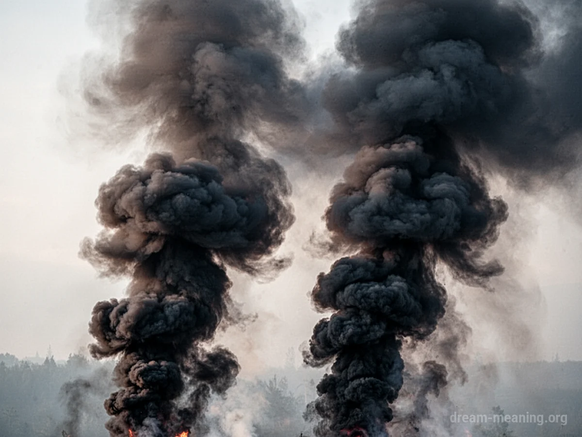 Dark, black smoke billowing upwards.