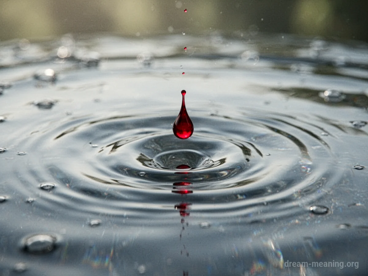A single drop of red liquid falling into clear water.
