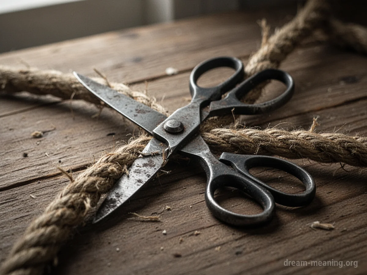 A pair of old, dull scissors resting on a wooden table.