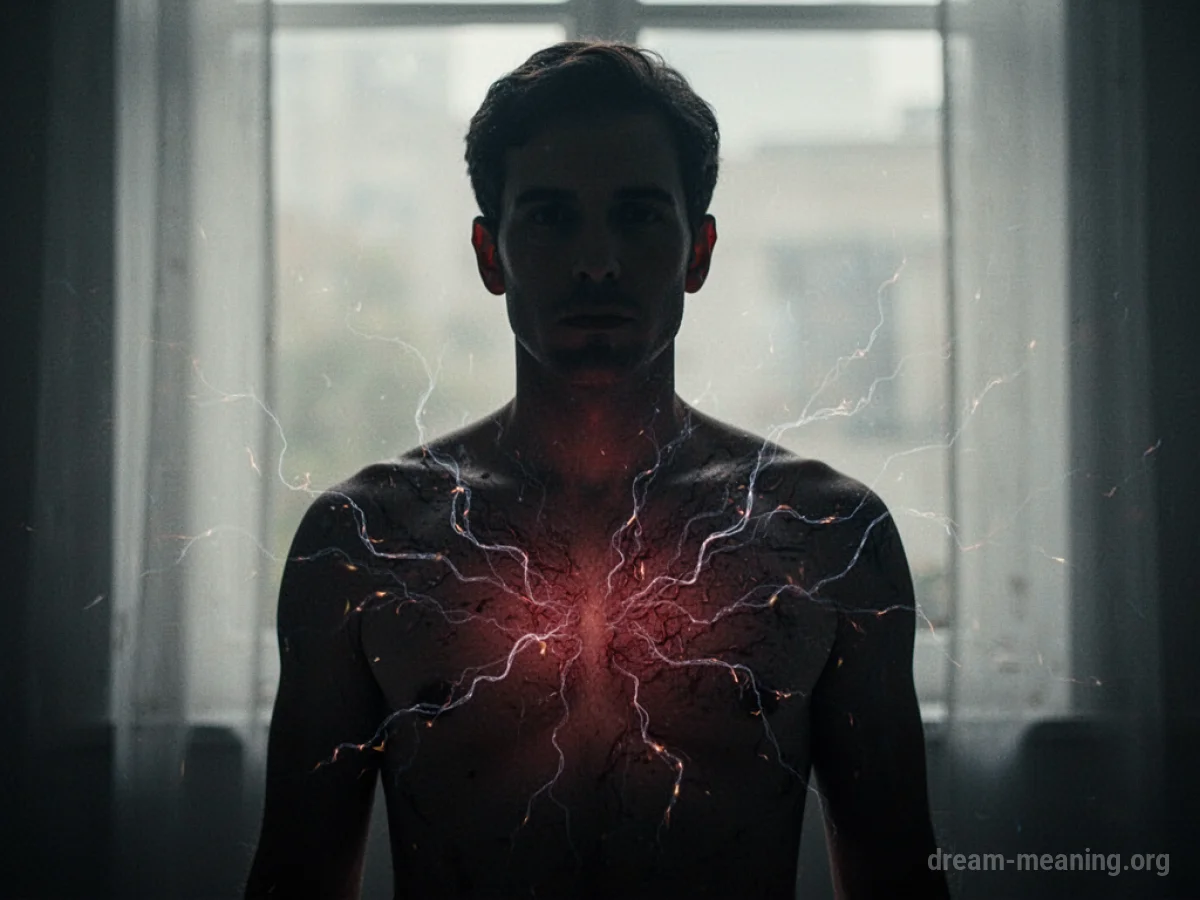 Silhouette of a person with internal flickering lines.