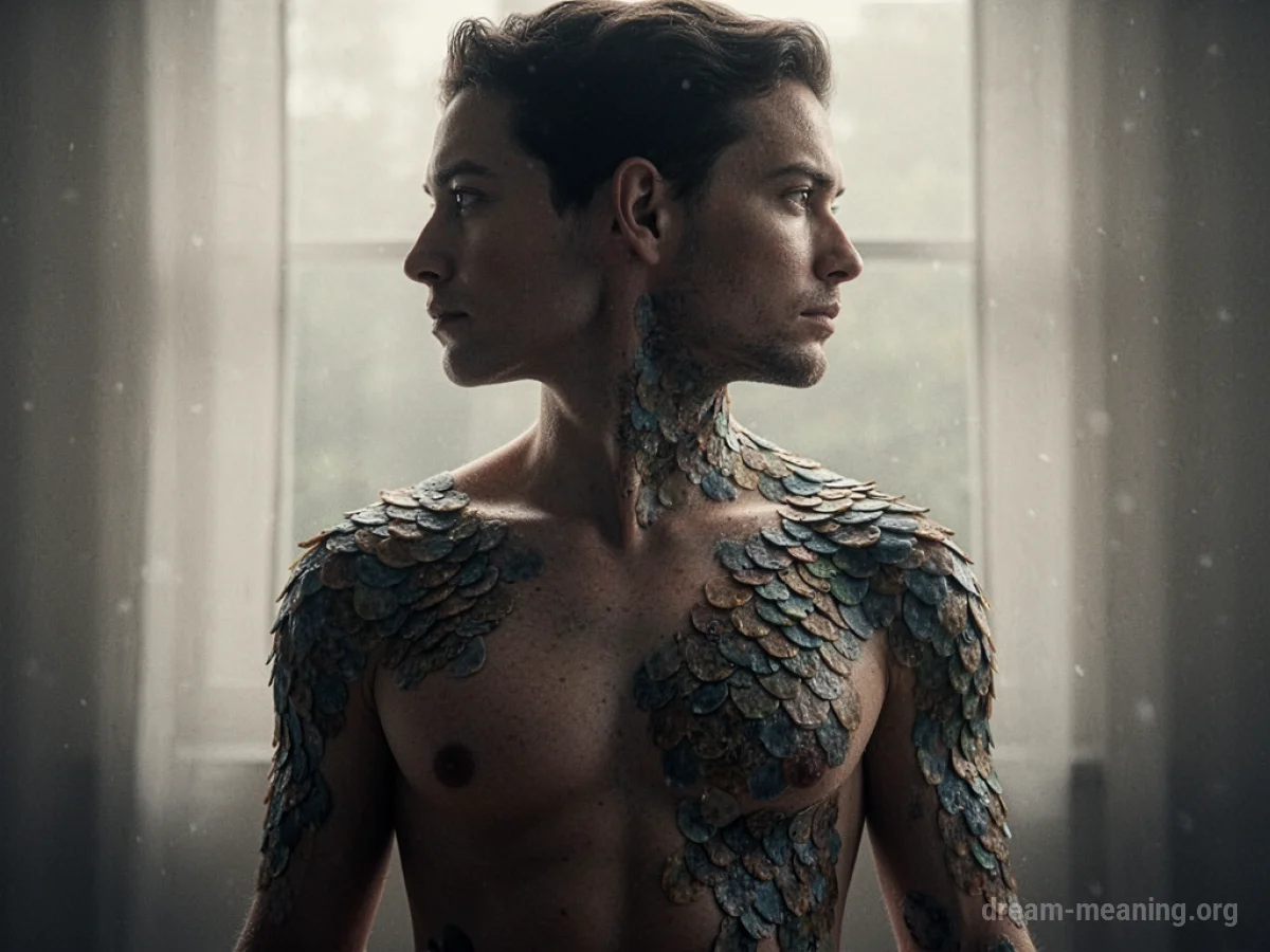 A person's skin textured with scales.