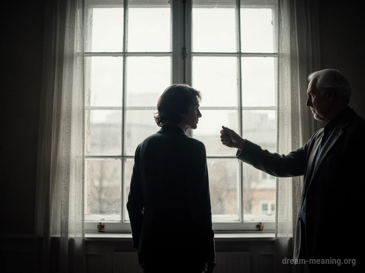 Silhouette of a person receiving approval from another figure in a well-lit room.