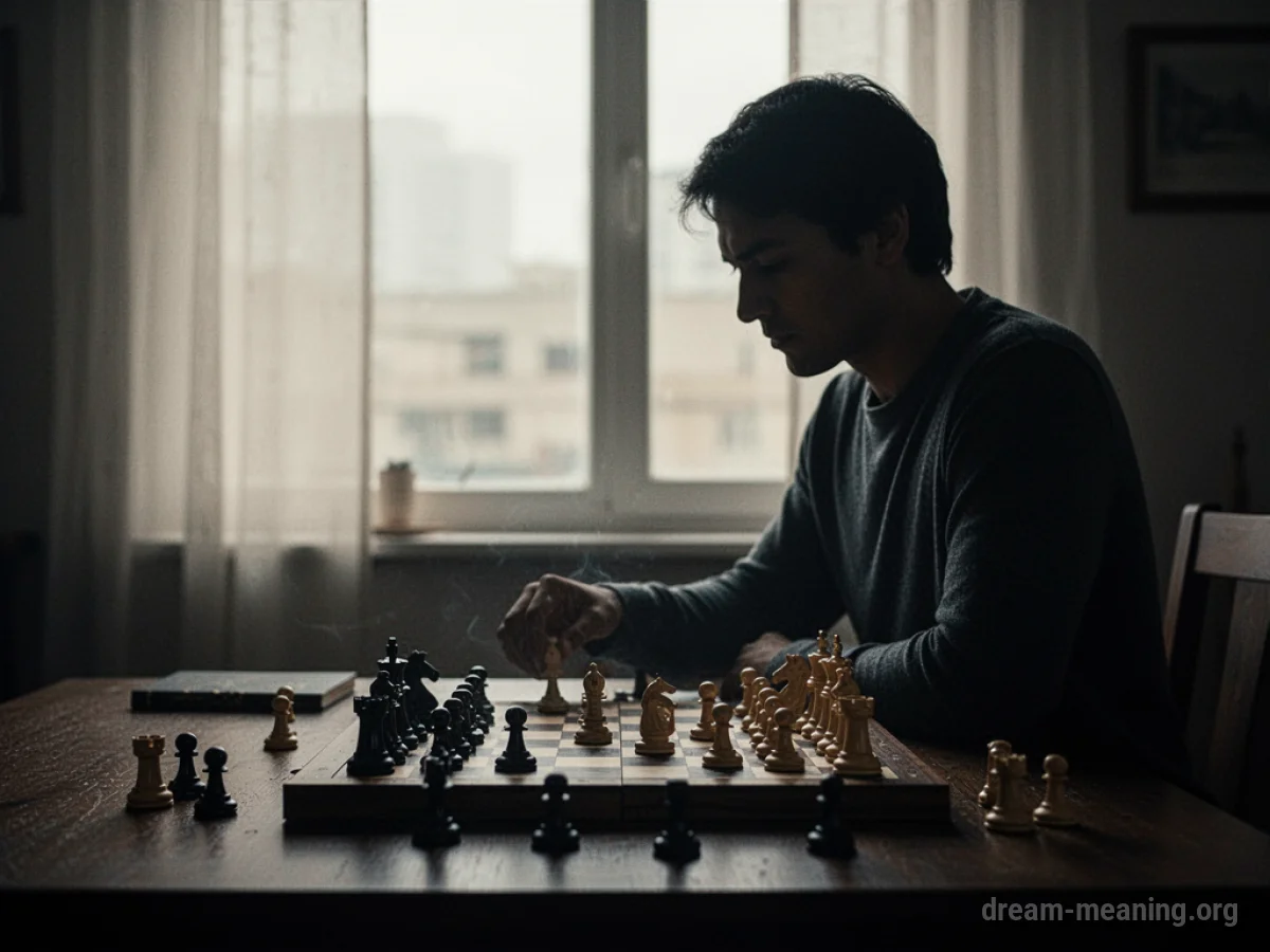 Silhouette of a person at a desk with a chessboard.