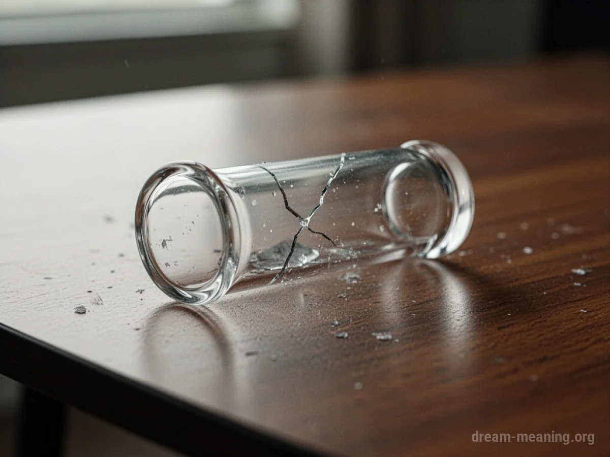 A broken glass sample vial on a flat surface.