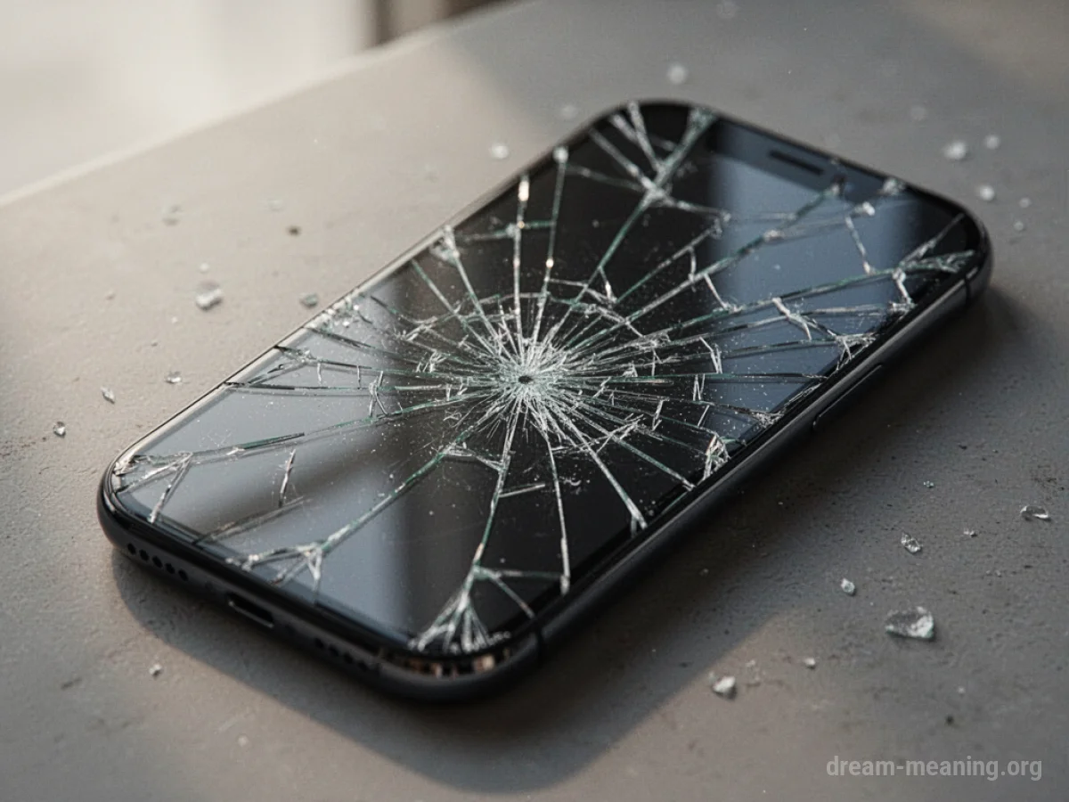 A close-up of a smartphone screen with a network of cracks.