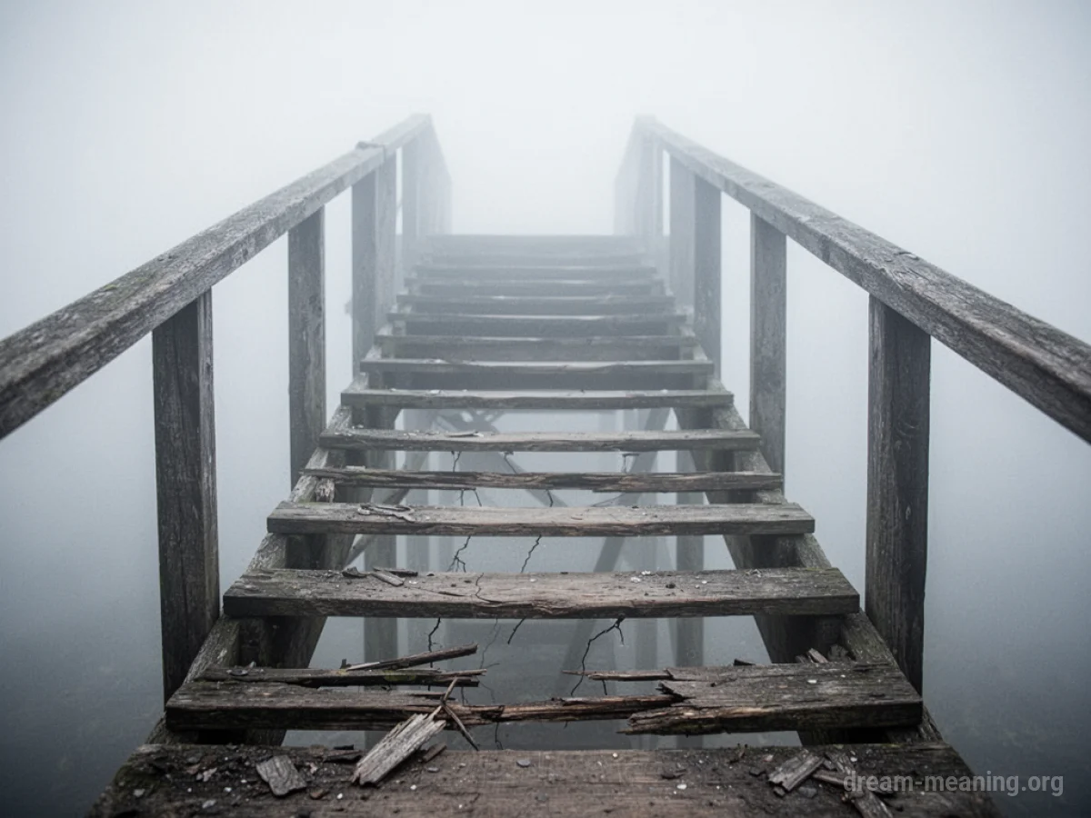 A damaged staircase with missing steps.