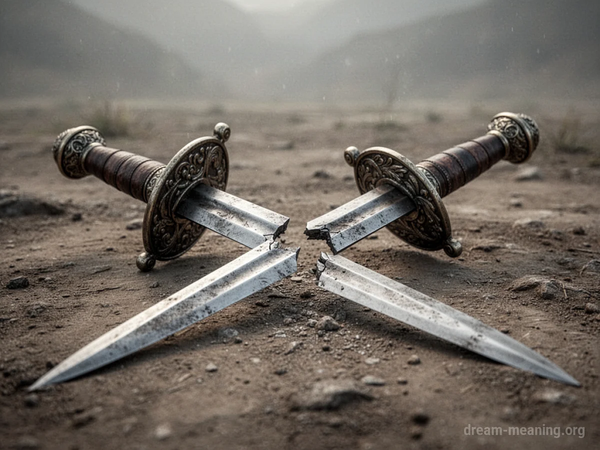 A sword with a broken blade lying on the ground.