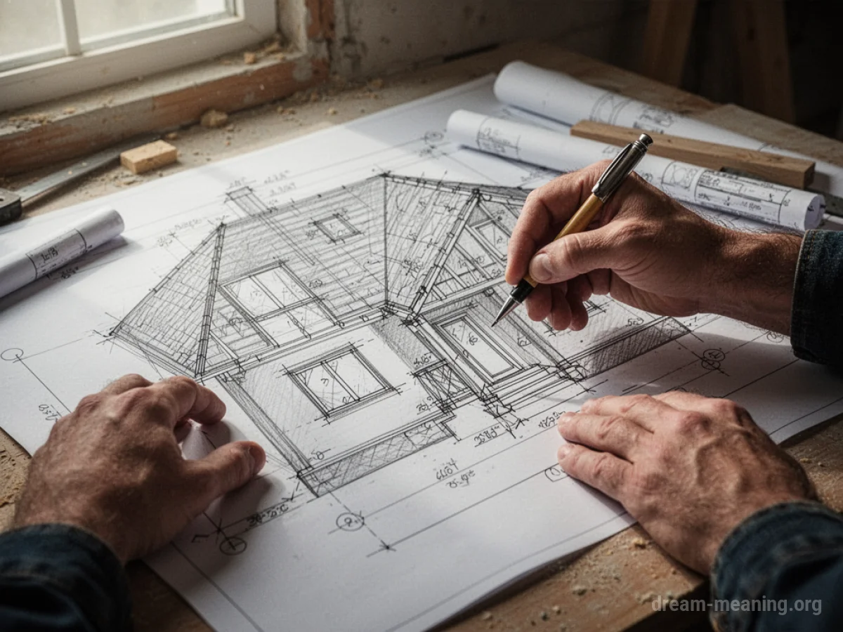 A blueprint of a house with a hand drawing lines on it.