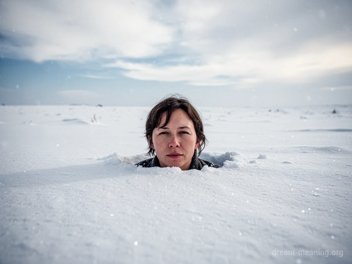 A person's face peeking out from deep snow.