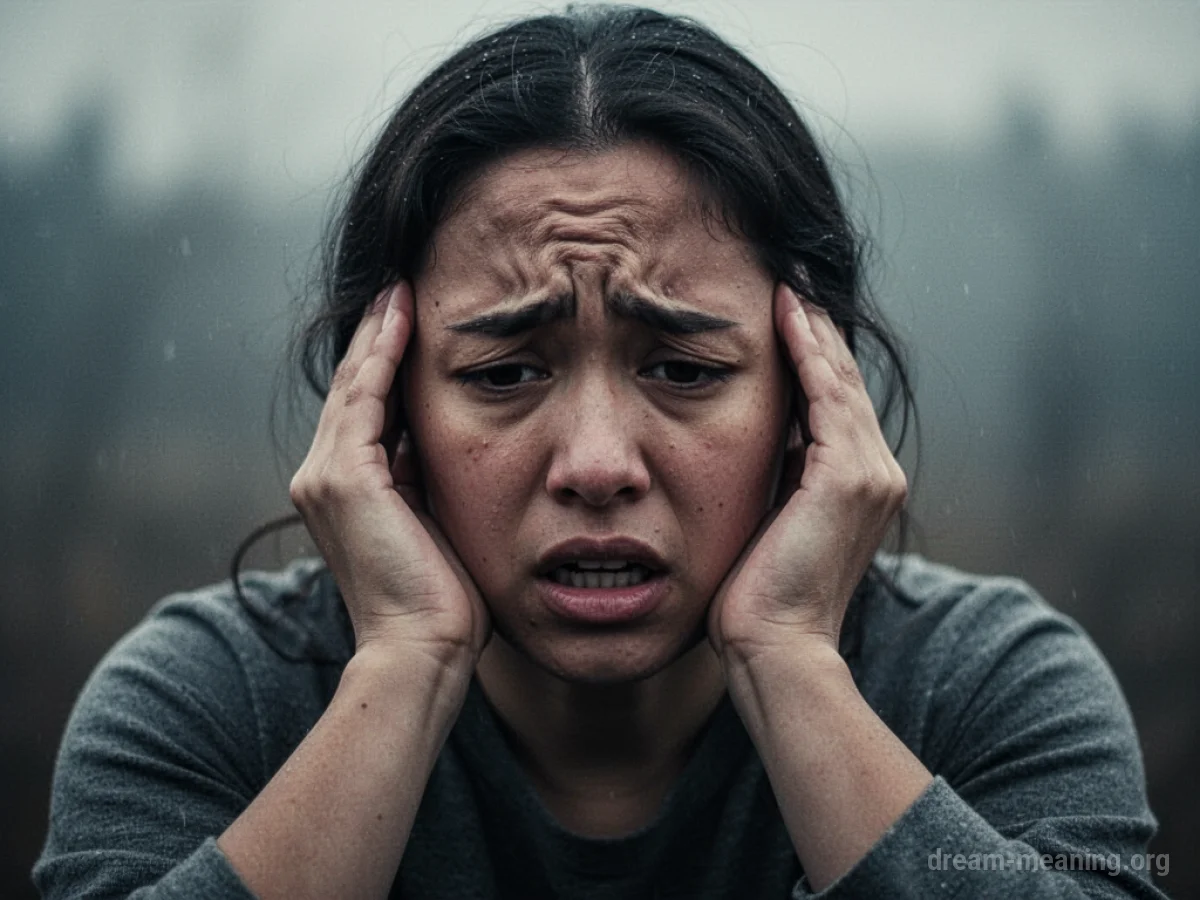 Person covering their ears with a distressed expression.