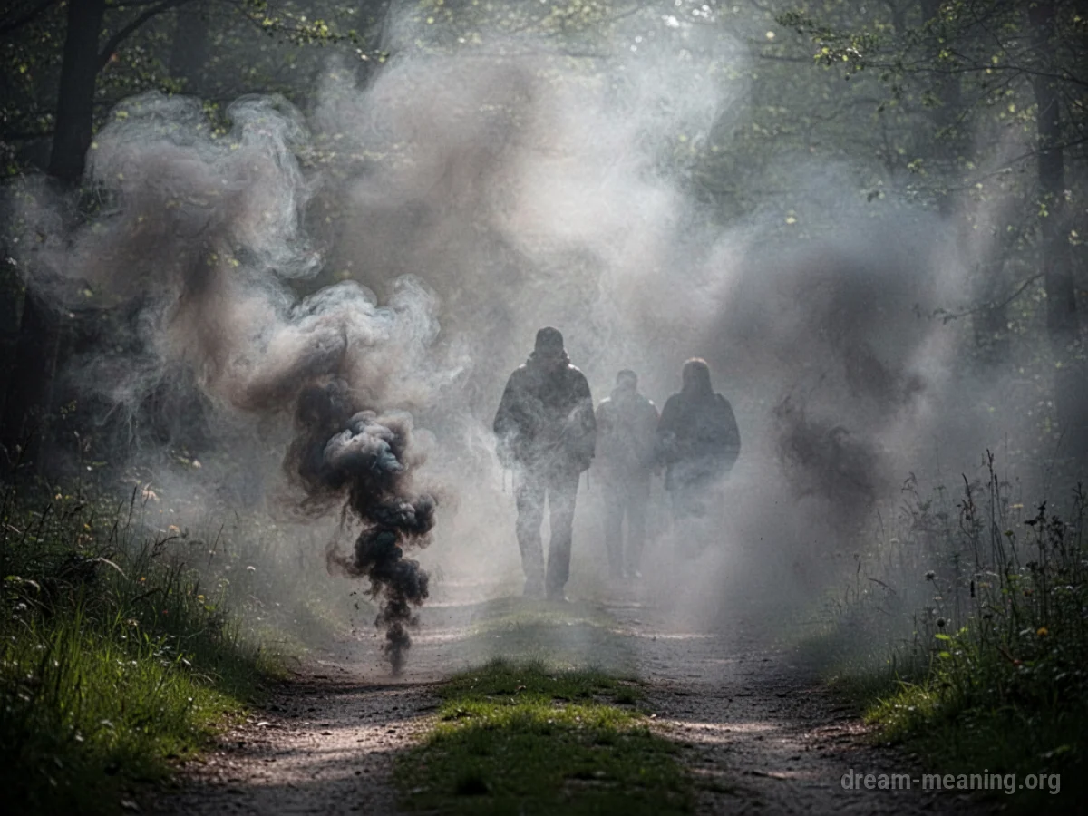 Dense grey smoke with faint shapes visible within it.