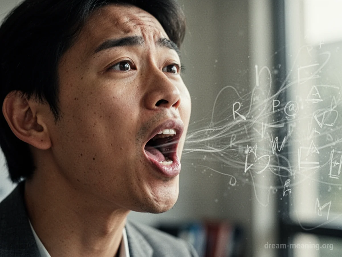 A person speaking with an overwhelming stream of abstract lines flowing from their mouth.