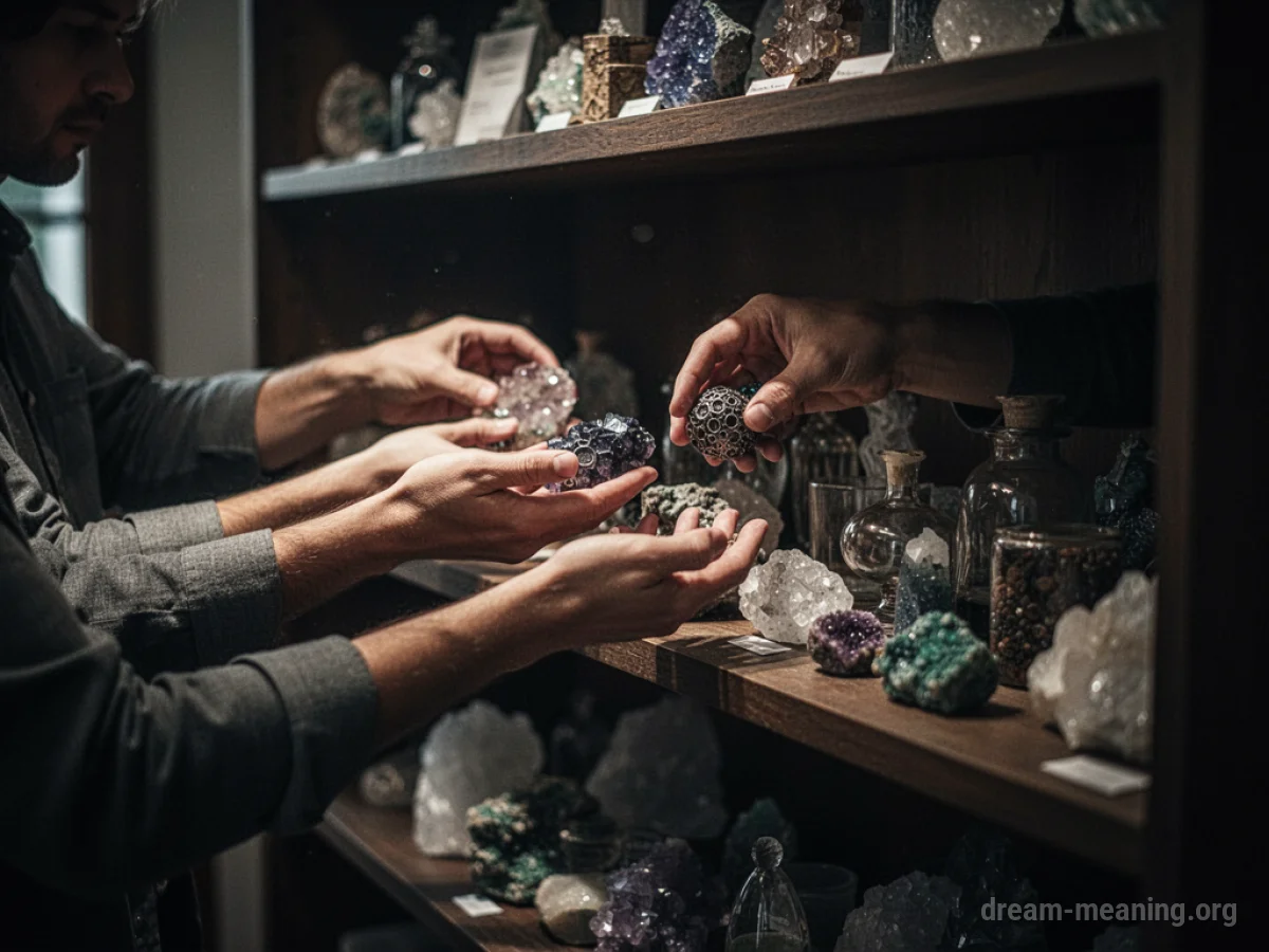 Hands reaching to take multiple items from a shelf.