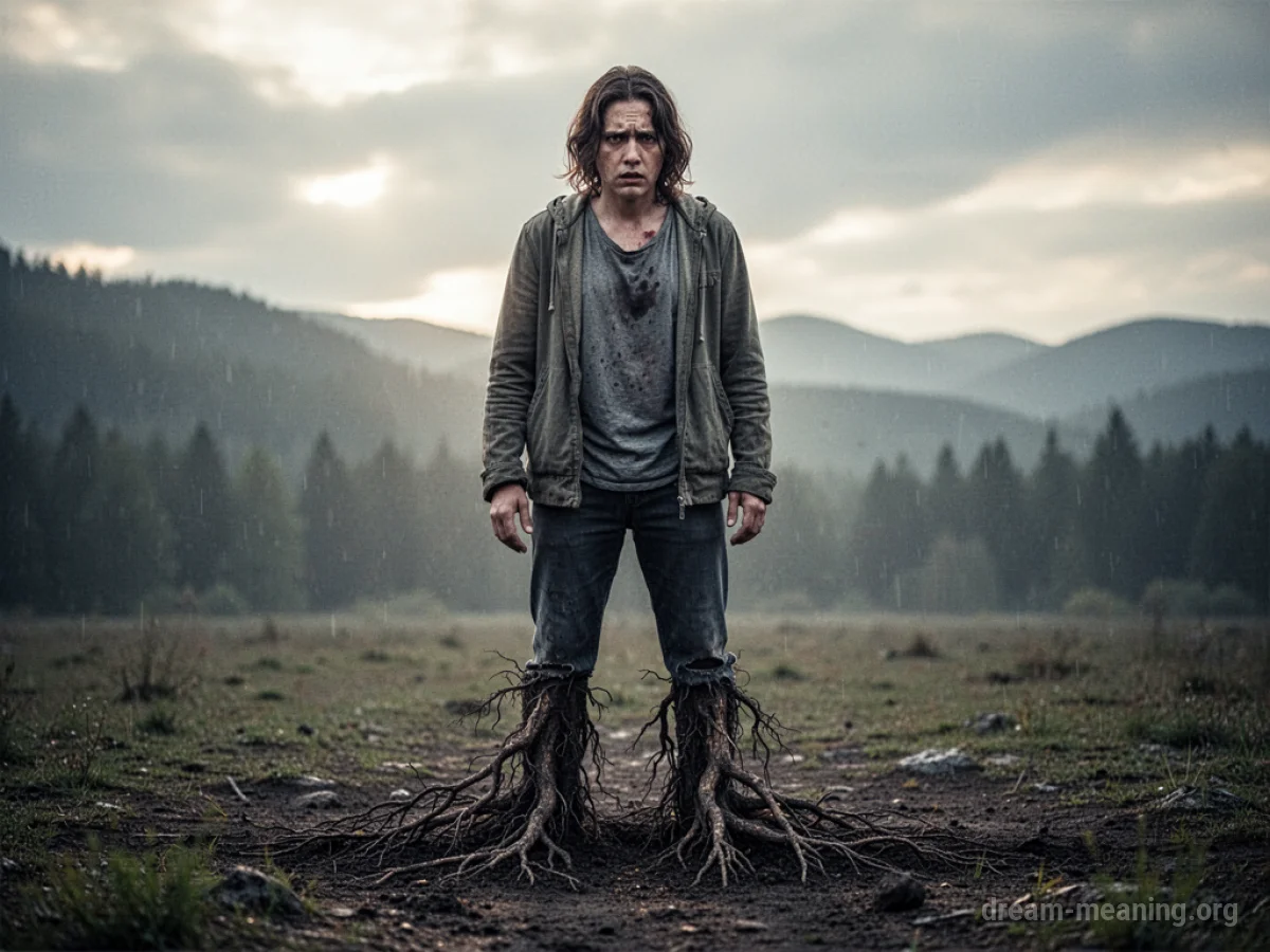 A person whose legs are stuck to the ground.