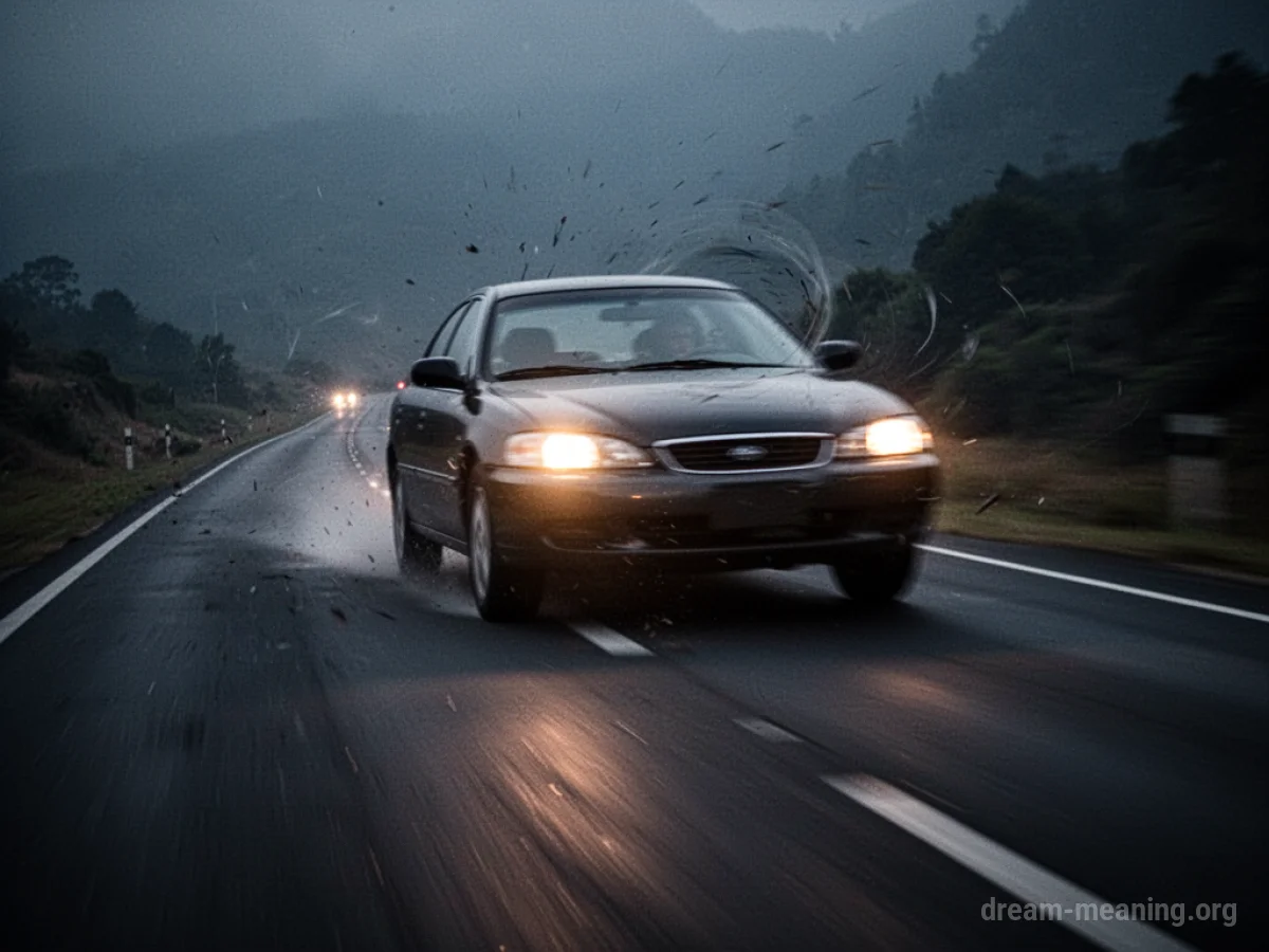 A car skidding on a road at night.