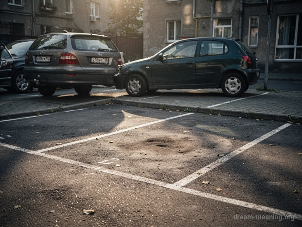 An empty parking space where a car used to be.