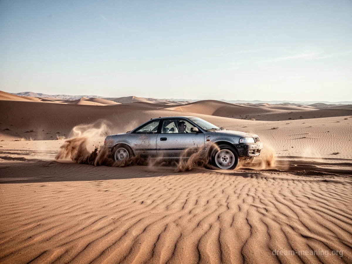 A car stuck in a sand dune.