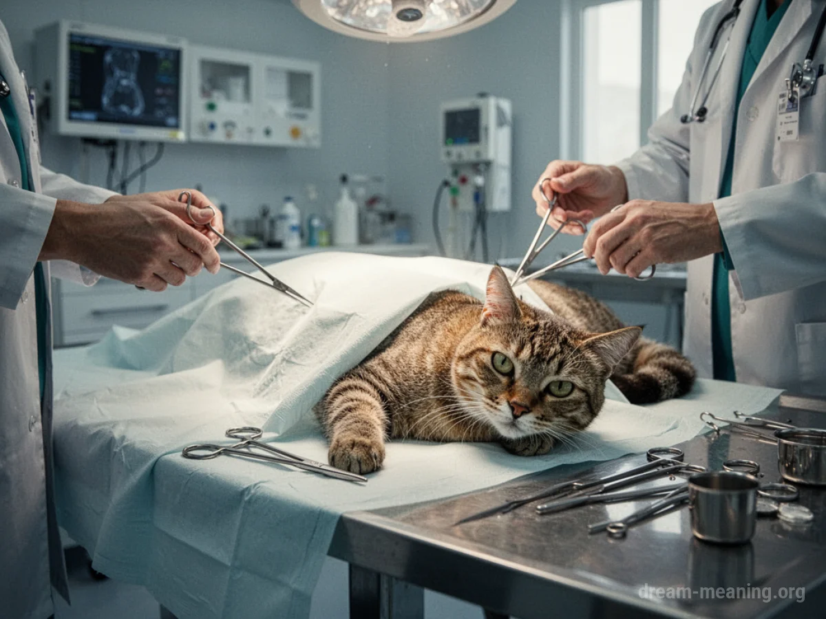 A cat on an operating table with medical equipment nearby.
