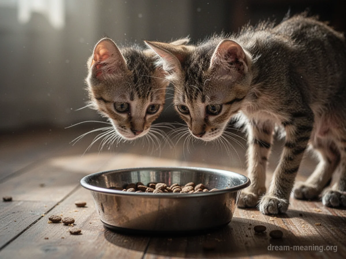 A gaunt cat sitting next to an empty food dish.