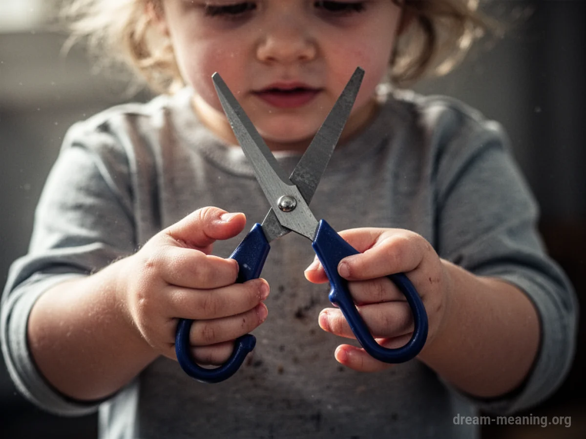 A child's hands holding open scissors.