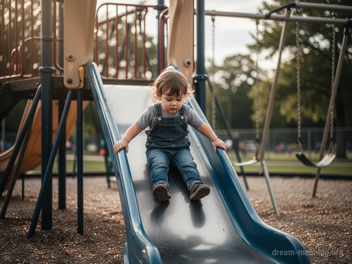 A child sliding down a playground slide.