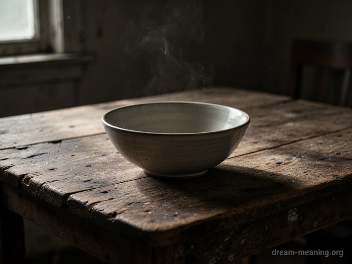 An empty bowl placed on a wooden table.