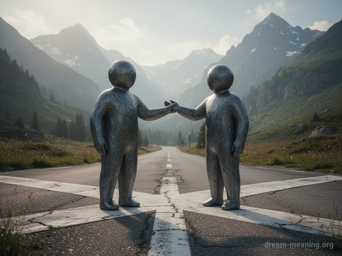 Two silhouetted figures stand at a fork in a path.